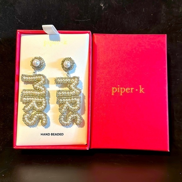 piper k Jewelry - NWT Women’s Piper k Hand Beaded Mrs Dangle Earrings